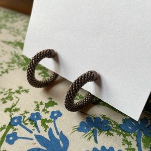 Vintage Silver mesh pierced hoop earrings